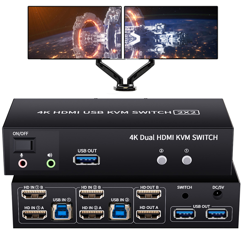 Hdmi Matrix Switch - Dual Monitor HDMI KVM Switch 2X2