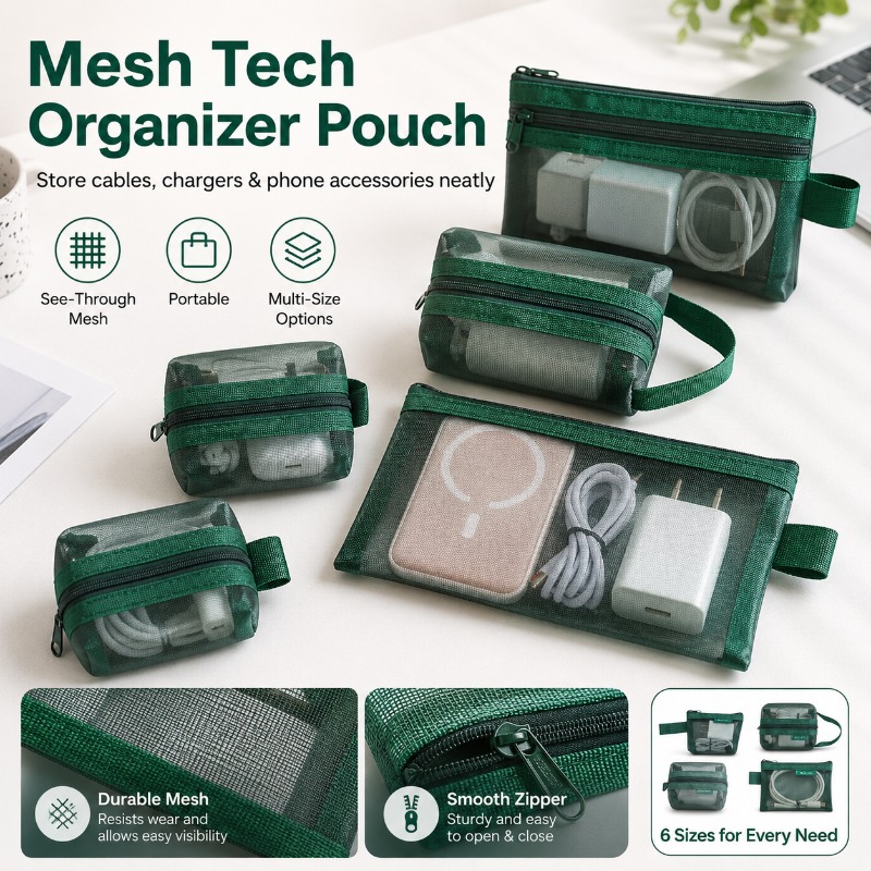 Office Tech Backpack - 6 Buah Kantong Organizer Teknologi Mesh,