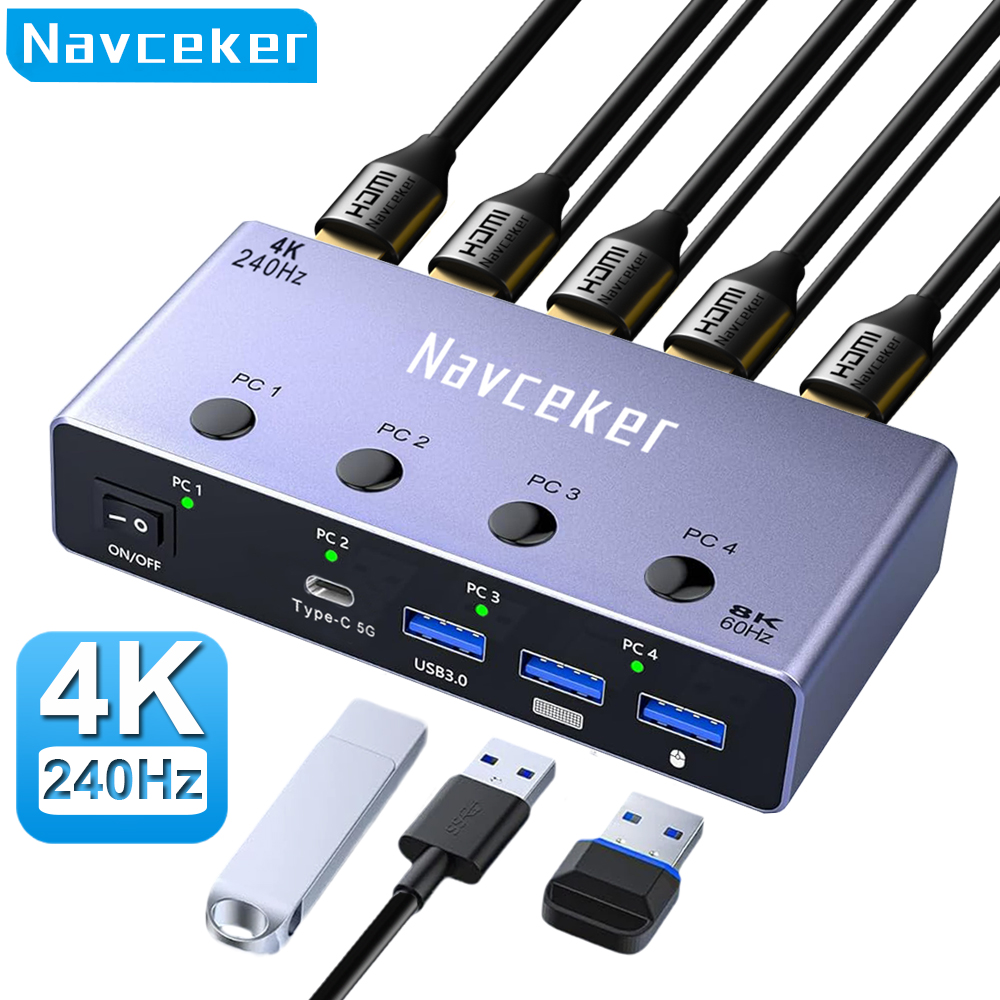 Navceker 4K 240Hz 4X1 HDMI KVM - Hdmi Matrix Switch ulasan dan harga